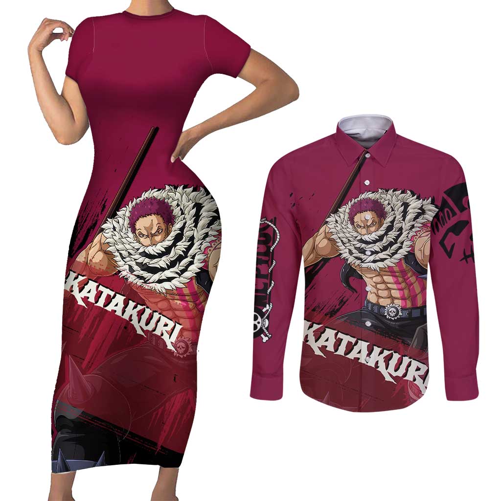 Charlotte Katakuri - One Piece Couples Matching Short Sleeve Bodycon Dress and Long Sleeve Button Shirt Anime Style
