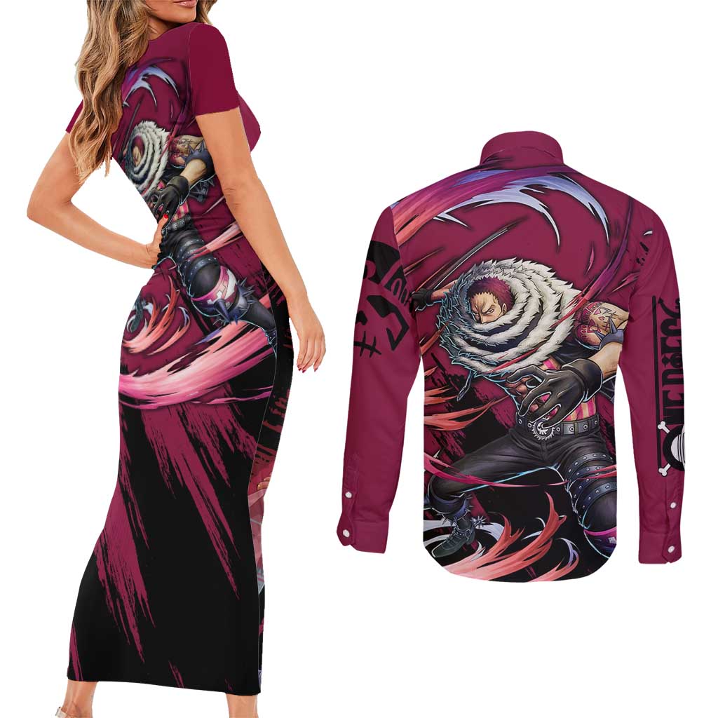 Charlotte Katakuri - One Piece Couples Matching Short Sleeve Bodycon Dress and Long Sleeve Button Shirt Anime Style