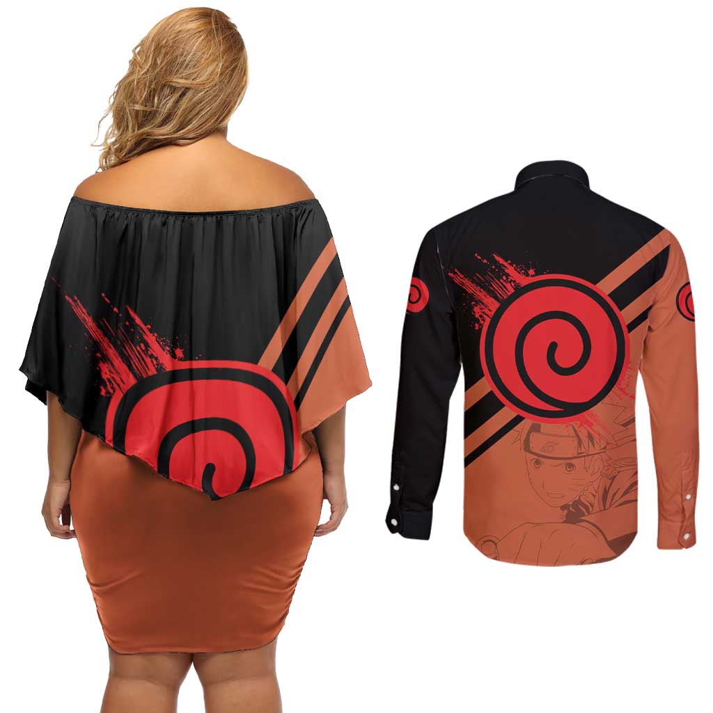 Uzumaki - Naruto Couples Matching Off Shoulder Short Dress and Long Sleeve Button Shirt Anime Style