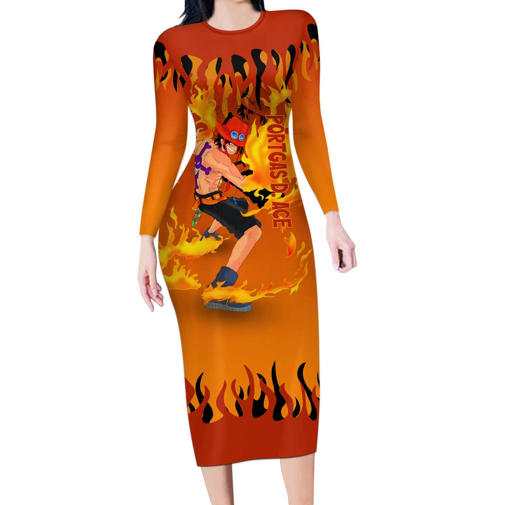 Portgas D. Ace - One Piece Long Sleeve Bodycon Dress Anime Style