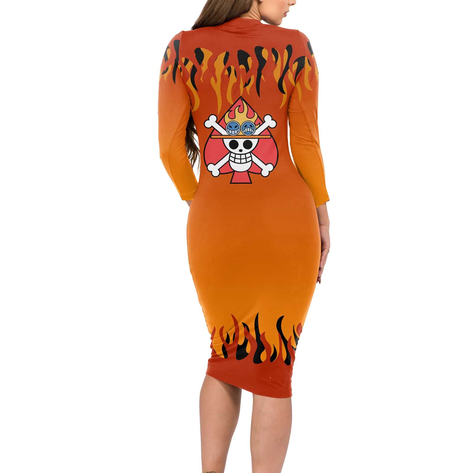 Portgas D. Ace - One Piece Long Sleeve Bodycon Dress Anime Style