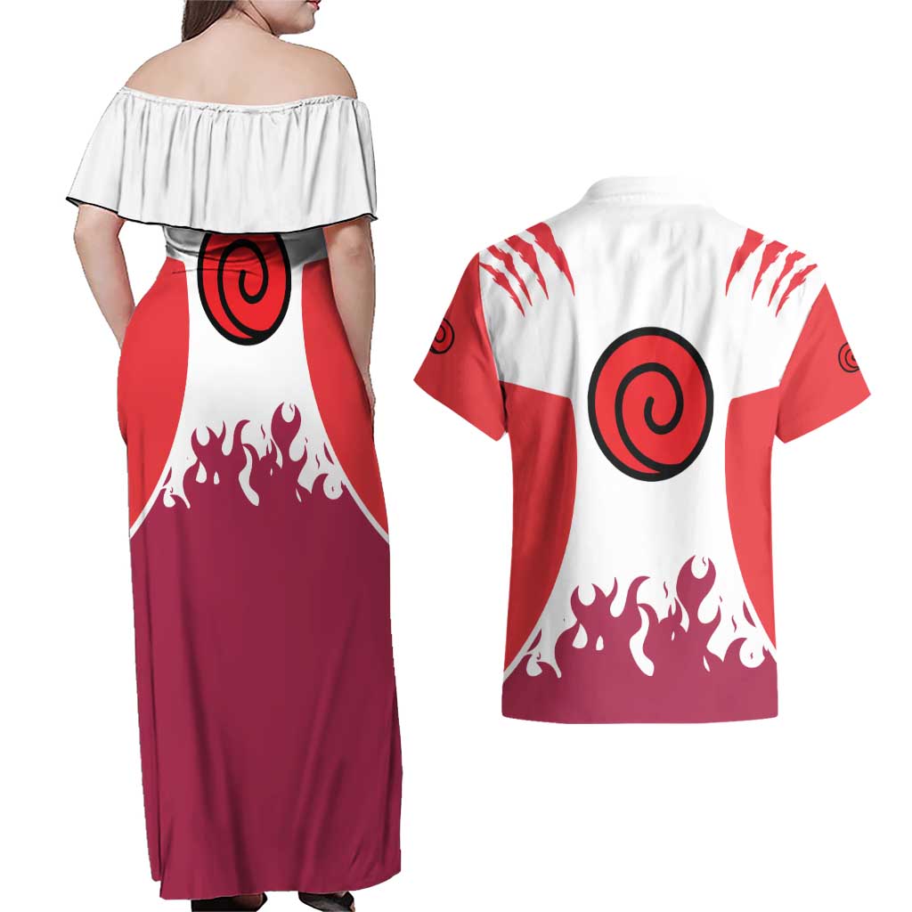Minato Namikaze - Naruto Couples Matching Off Shoulder Maxi Dress and Hawaiian Shirt Anime Style