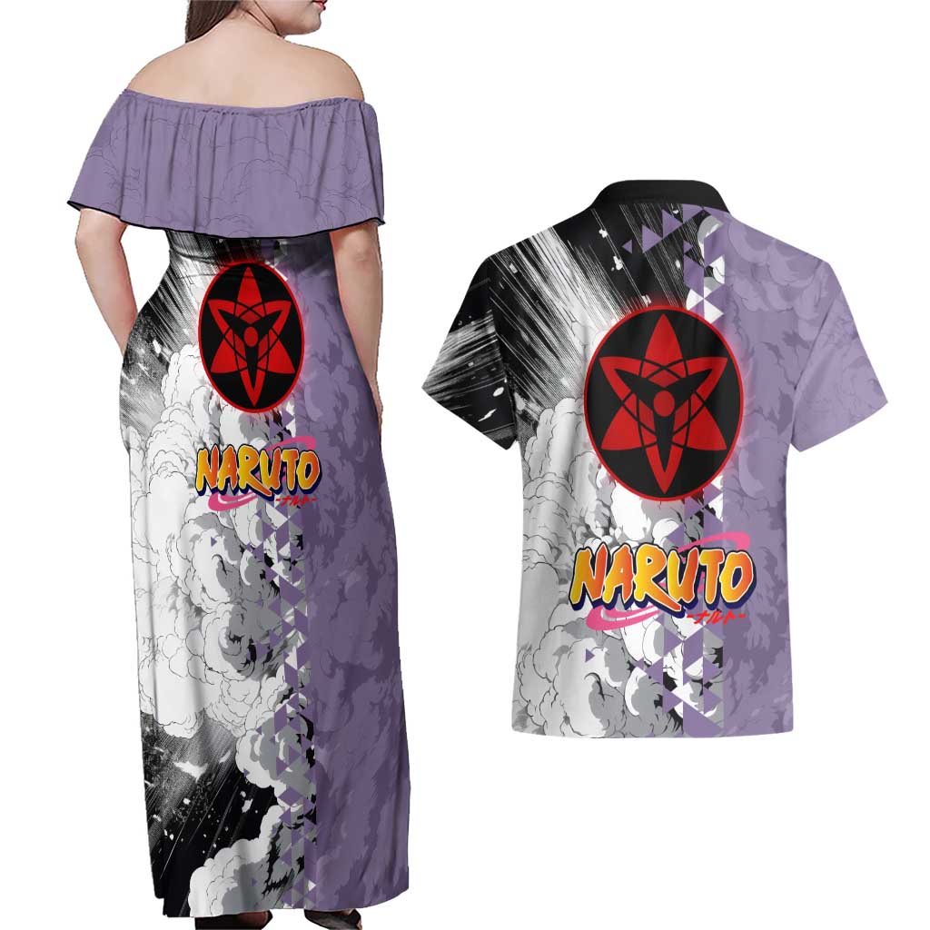 Uchiha Sasuke - Naruto Couples Matching Off Shoulder Maxi Dress and Hawaiian Shirt Anime Style