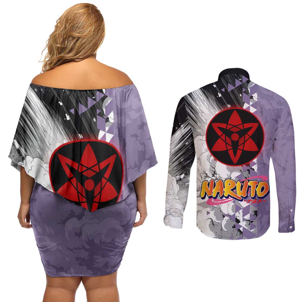 Uchiha Sasuke - Naruto Couples Matching Off Shoulder Short Dress and Long Sleeve Button Shirt Anime Style