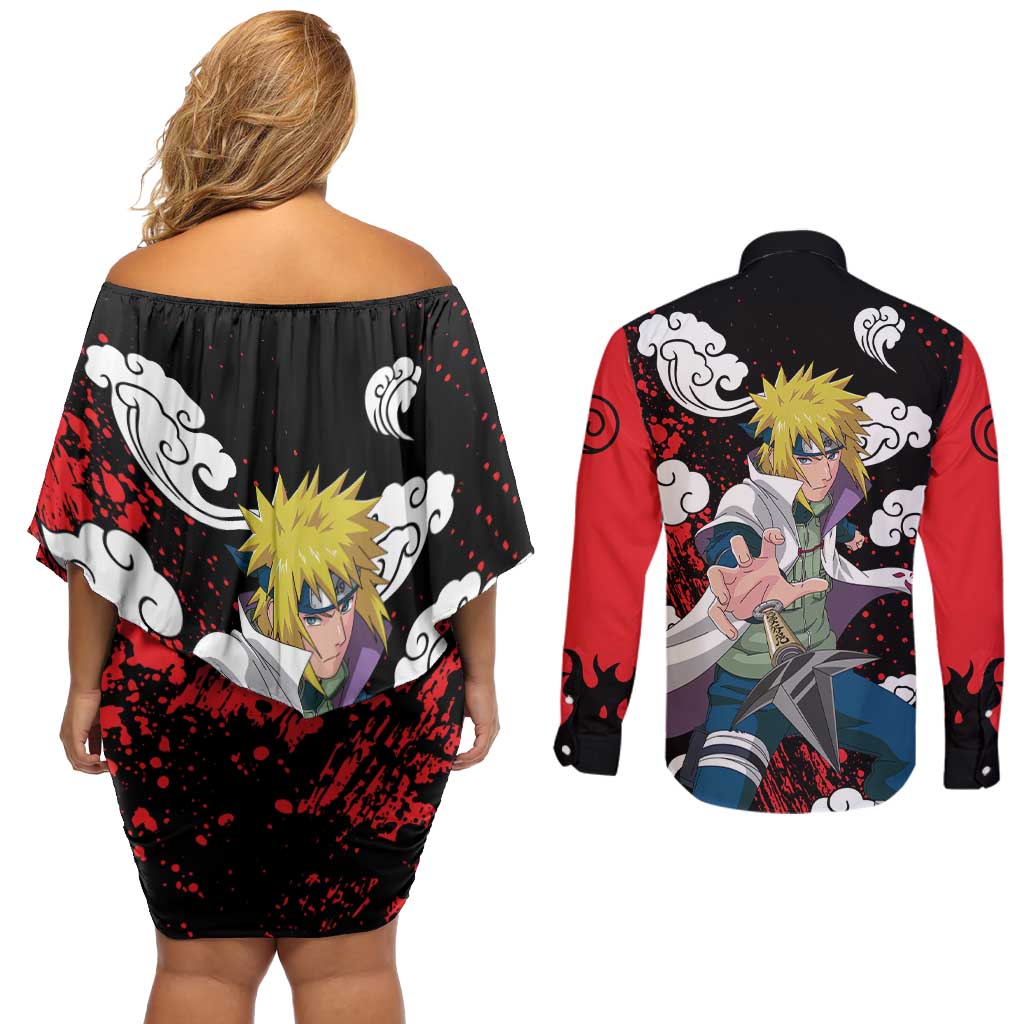 Minato Namikaze - Naruto Couples Matching Off Shoulder Short Dress and Long Sleeve Button Shirt Anime Style