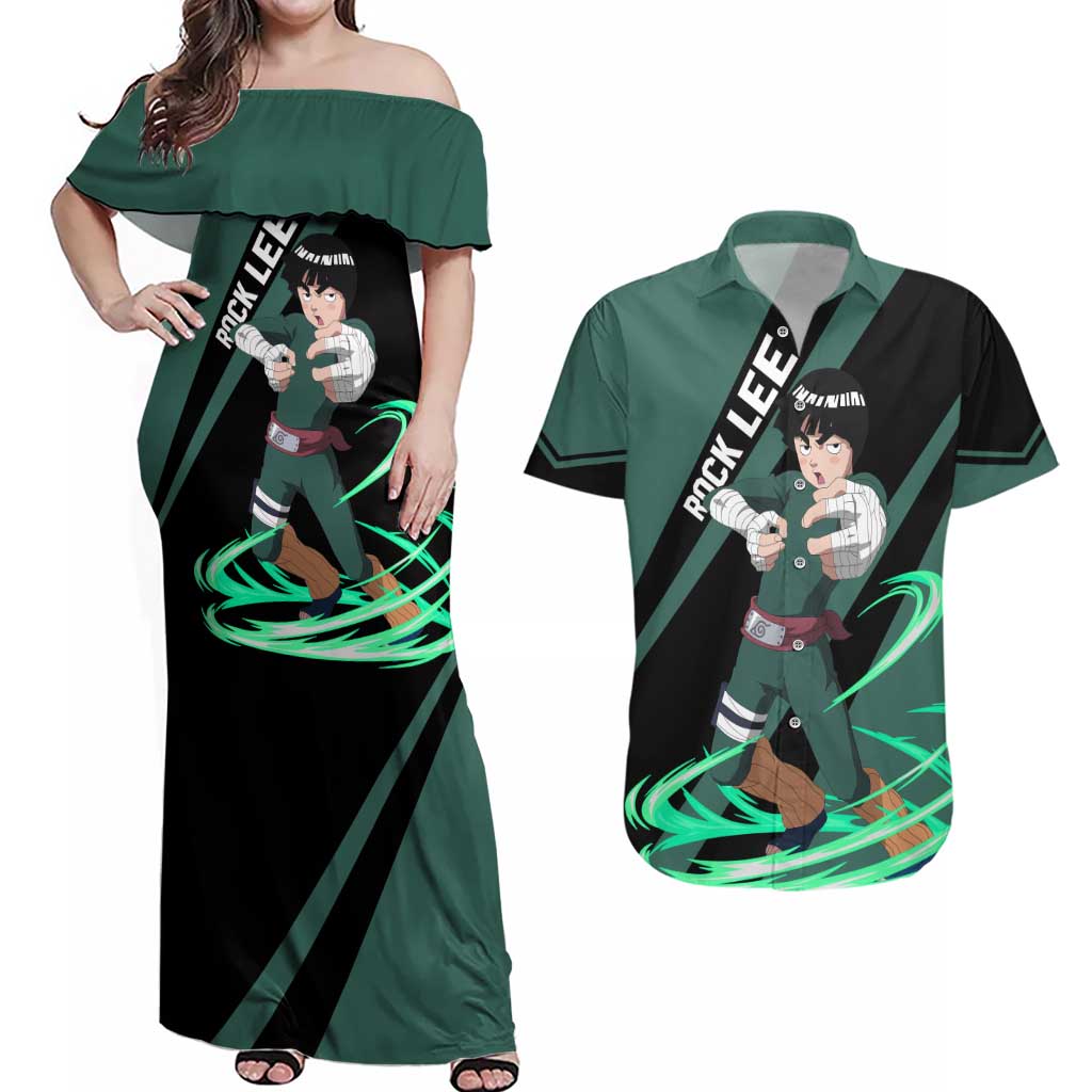 Rock Lee - Naruto Couples Matching Off Shoulder Maxi Dress and Hawaiian Shirt Anime Style