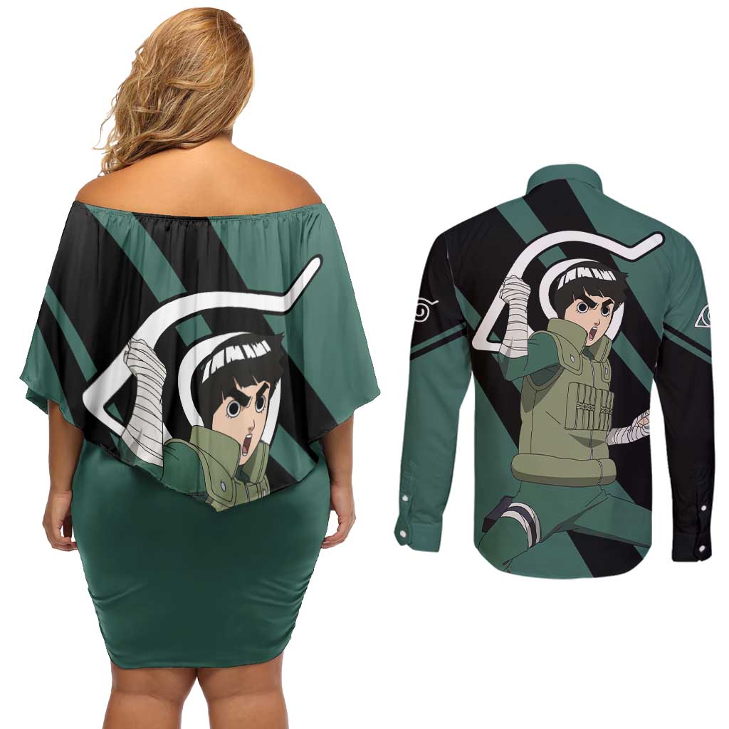 Rock Lee - Naruto Couples Matching Off Shoulder Short Dress and Long Sleeve Button Shirt Anime Style