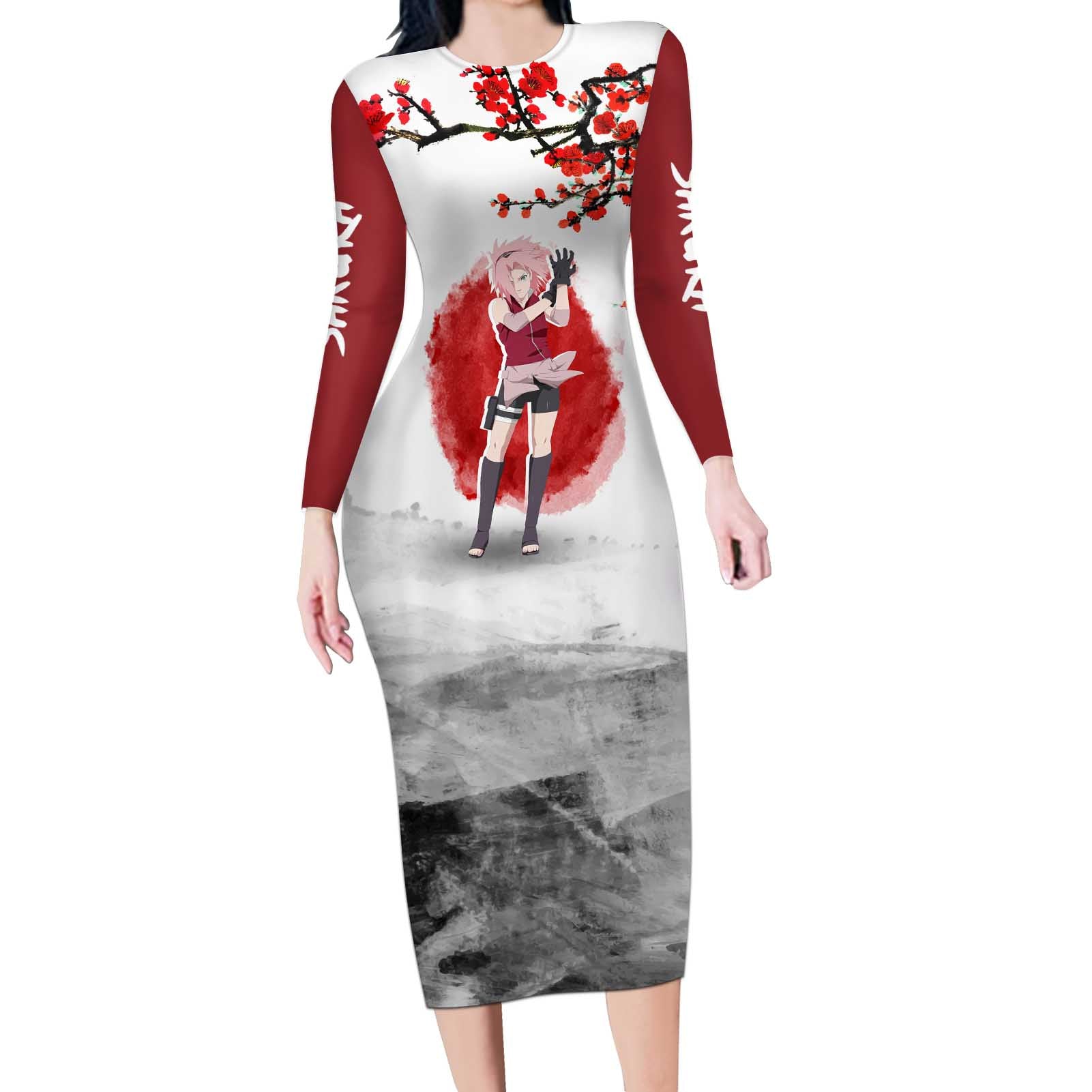 Sakura Haruno - Dragon Ball Long Sleeve Bodycon Dress Anime Style