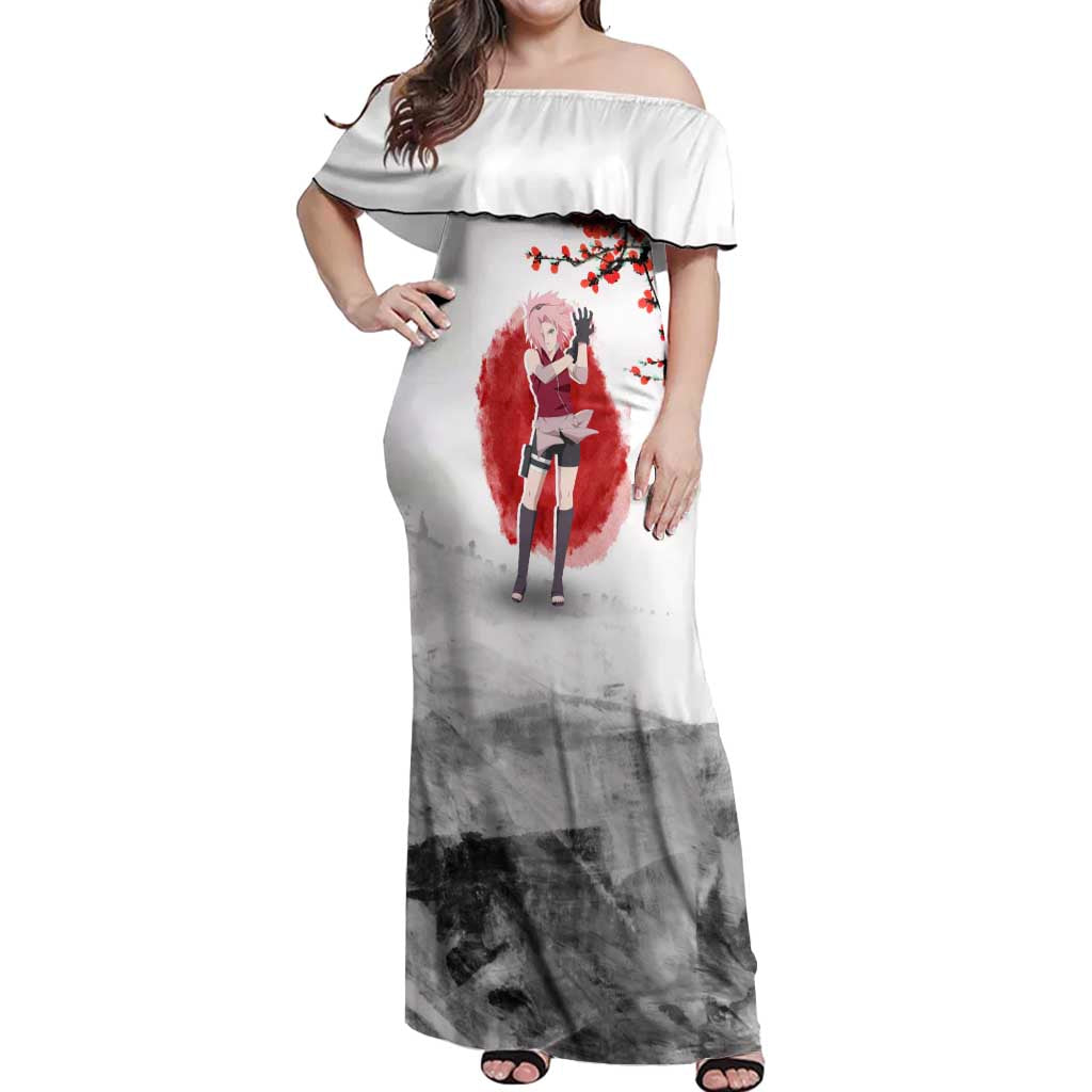 Sakura Haruno - Dragon Ball Off Shoulder Maxi Dress Anime Style