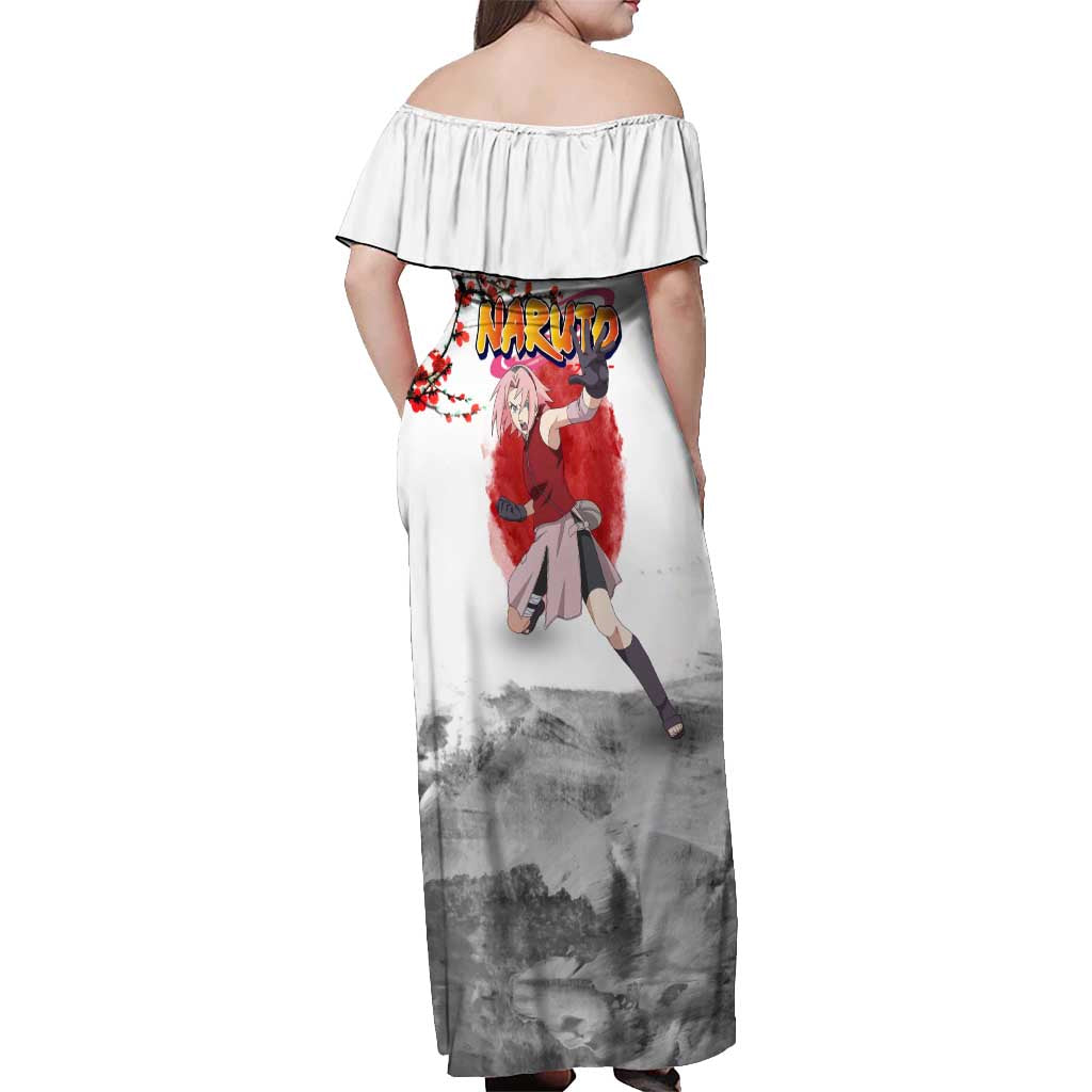 Sakura Haruno - Dragon Ball Off Shoulder Maxi Dress Anime Style