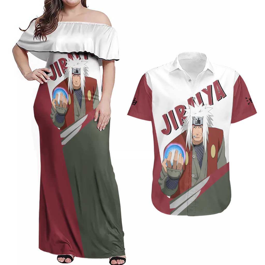 Jiraiya - Naruto Couples Matching Off Shoulder Maxi Dress and Hawaiian Shirt Anime Style