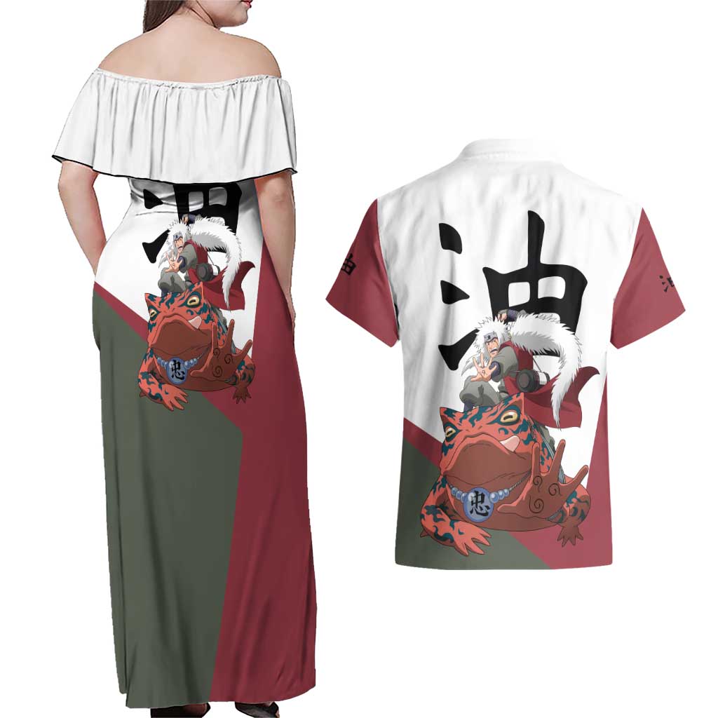 Jiraiya - Naruto Couples Matching Off Shoulder Maxi Dress and Hawaiian Shirt Anime Style