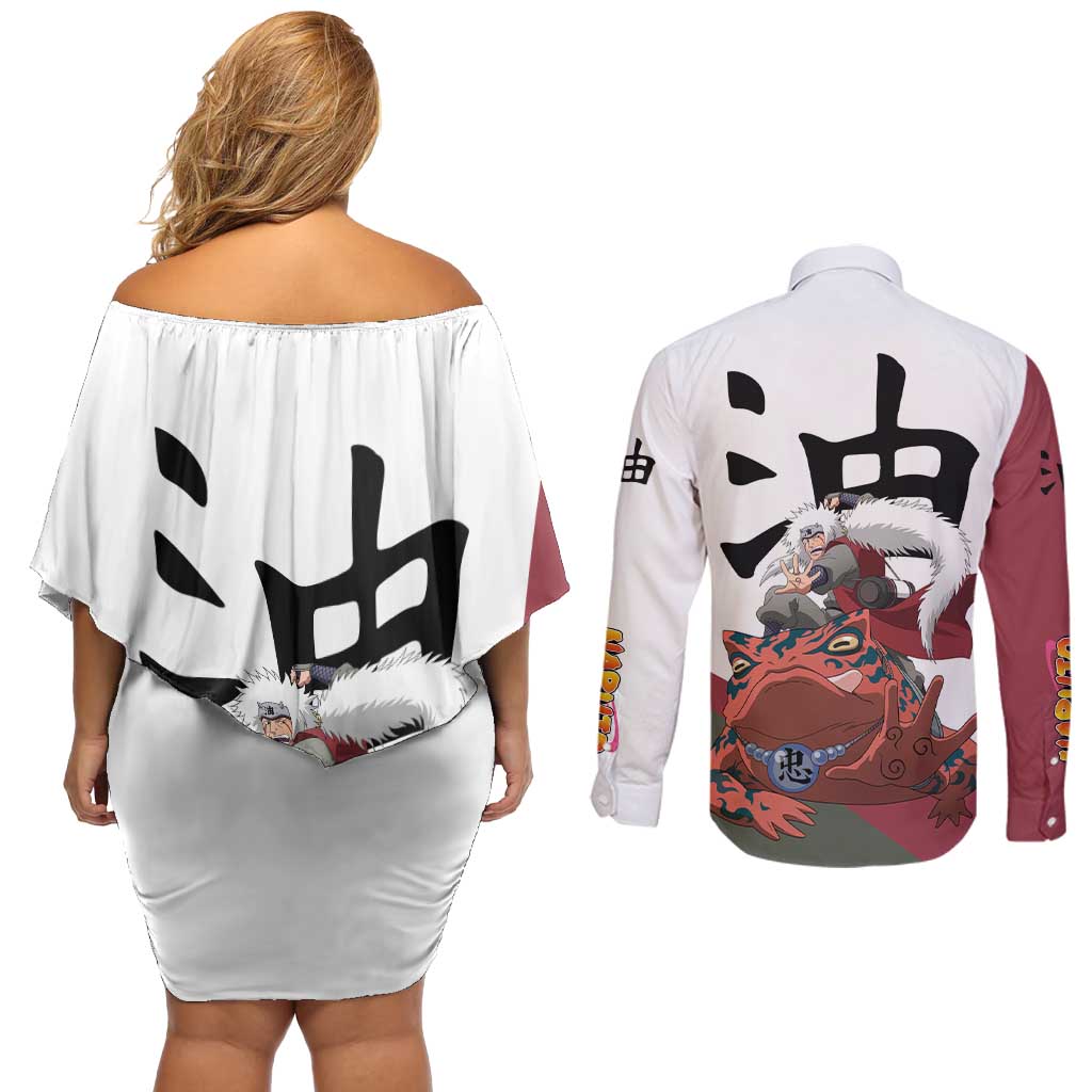 Jiraiya - Naruto Couples Matching Off Shoulder Short Dress and Long Sleeve Button Shirt Anime Style