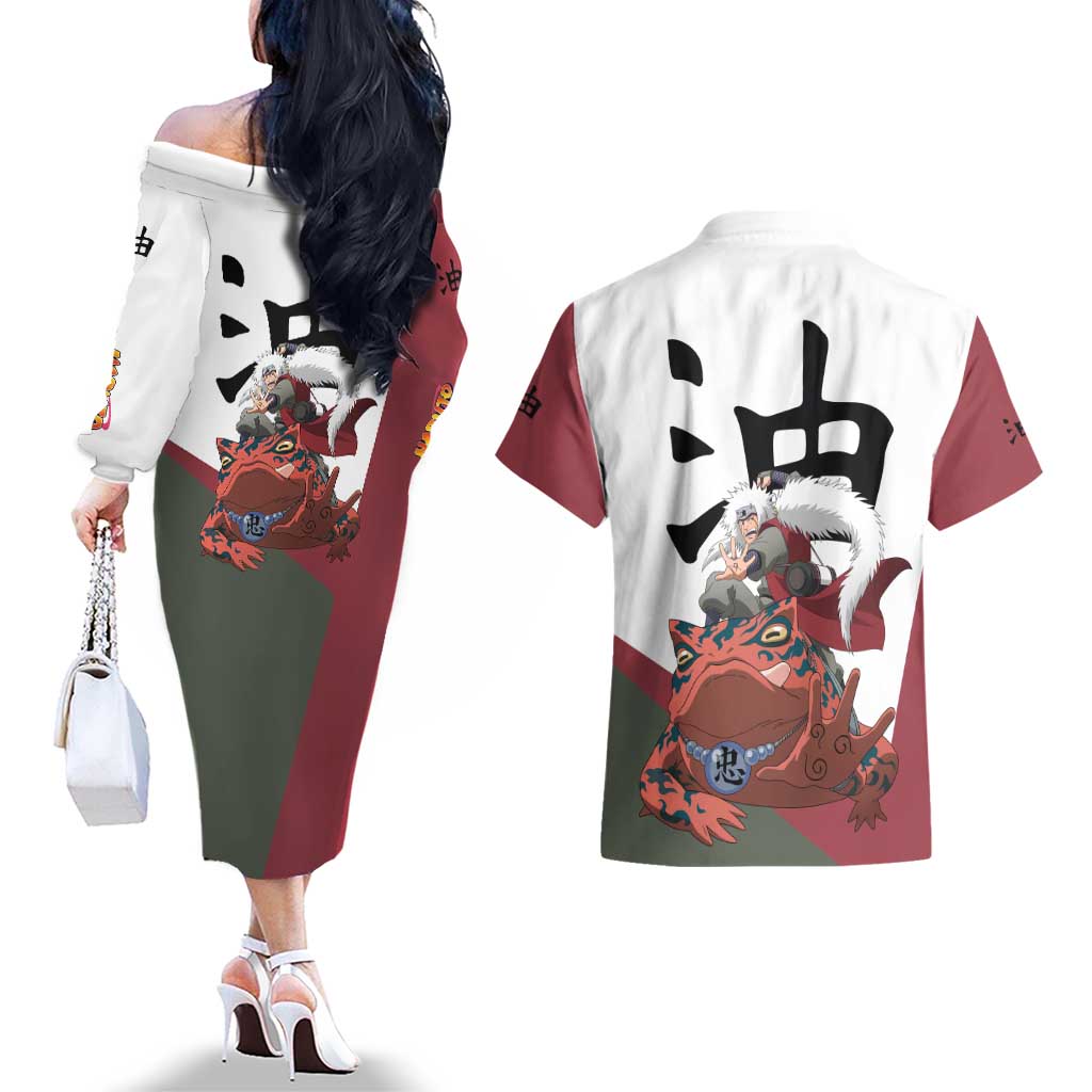 Jiraiya - Naruto Couples Matching Off The Shoulder Long Sleeve Dress and Hawaiian Shirt Anime Style