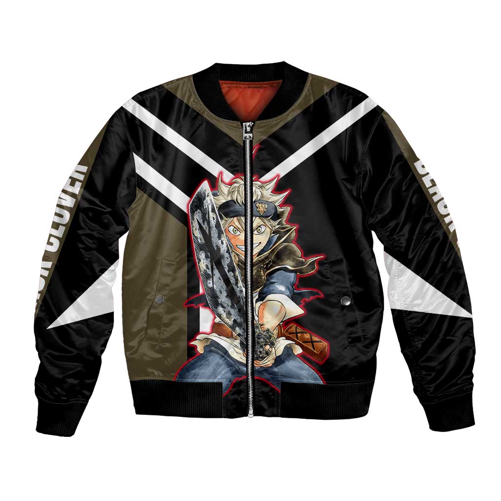 Asta Black Clover Bomber Jacket with Anti-Magic Sword and Fierce Battle Pose Design - The Mazicc