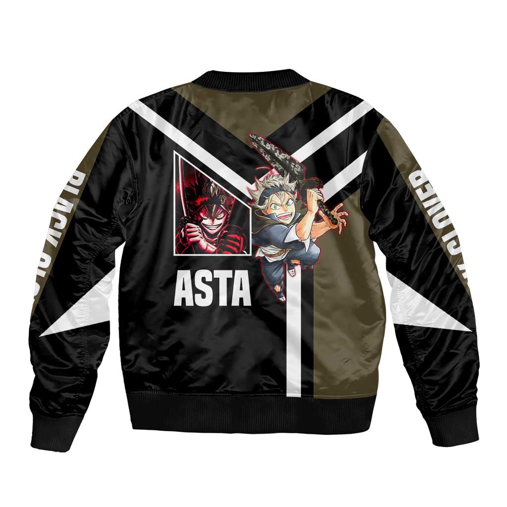 Asta Black Clover Bomber Jacket with Anti-Magic Sword and Fierce Battle Pose Design - The Mazicc