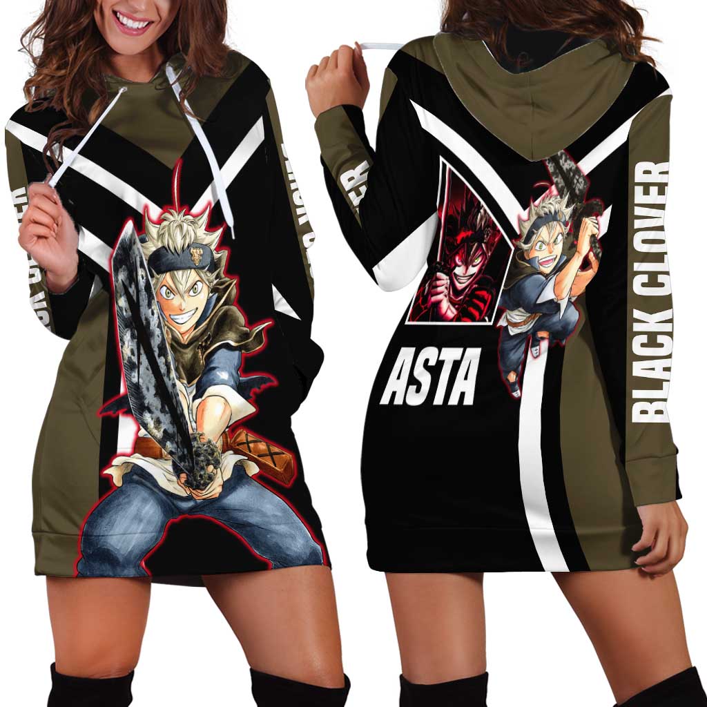 Asta Black Clover Hoodie Dress with Anti-Magic Sword and Fierce Battle Pose Design - The Mazicc