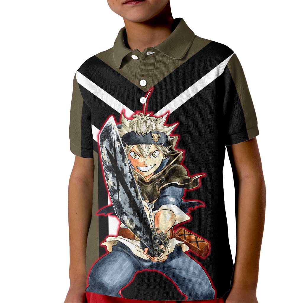 Asta Black Clover Kid Polo Shirt with Anti-Magic Sword and Fierce Battle Pose Design - The Mazicc