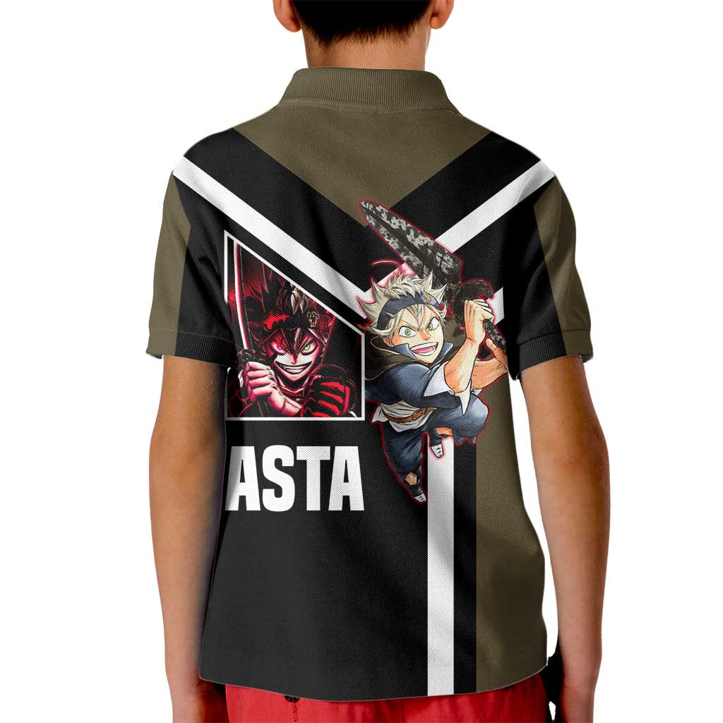 Asta Black Clover Kid Polo Shirt with Anti-Magic Sword and Fierce Battle Pose Design - The Mazicc