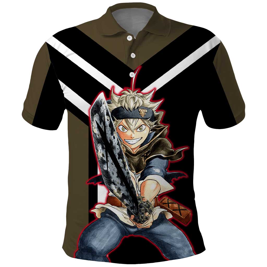 Asta Black Clover Polo Shirt with Anti-Magic Sword and Fierce Battle Pose Design - The Mazicc