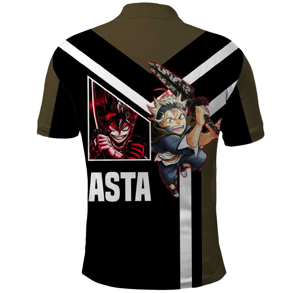 Asta Black Clover Polo Shirt with Anti-Magic Sword and Fierce Battle Pose Design - The Mazicc