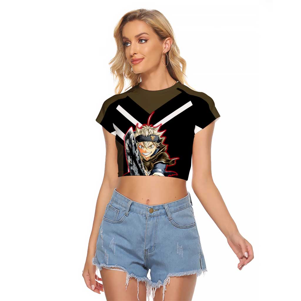 Asta Black Clover Raglan Cropped T Shirt with Anti-Magic Sword and Fierce Battle Pose Design - The Mazicc