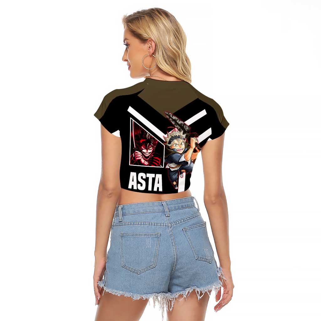Asta Black Clover Raglan Cropped T Shirt with Anti-Magic Sword and Fierce Battle Pose Design - The Mazicc