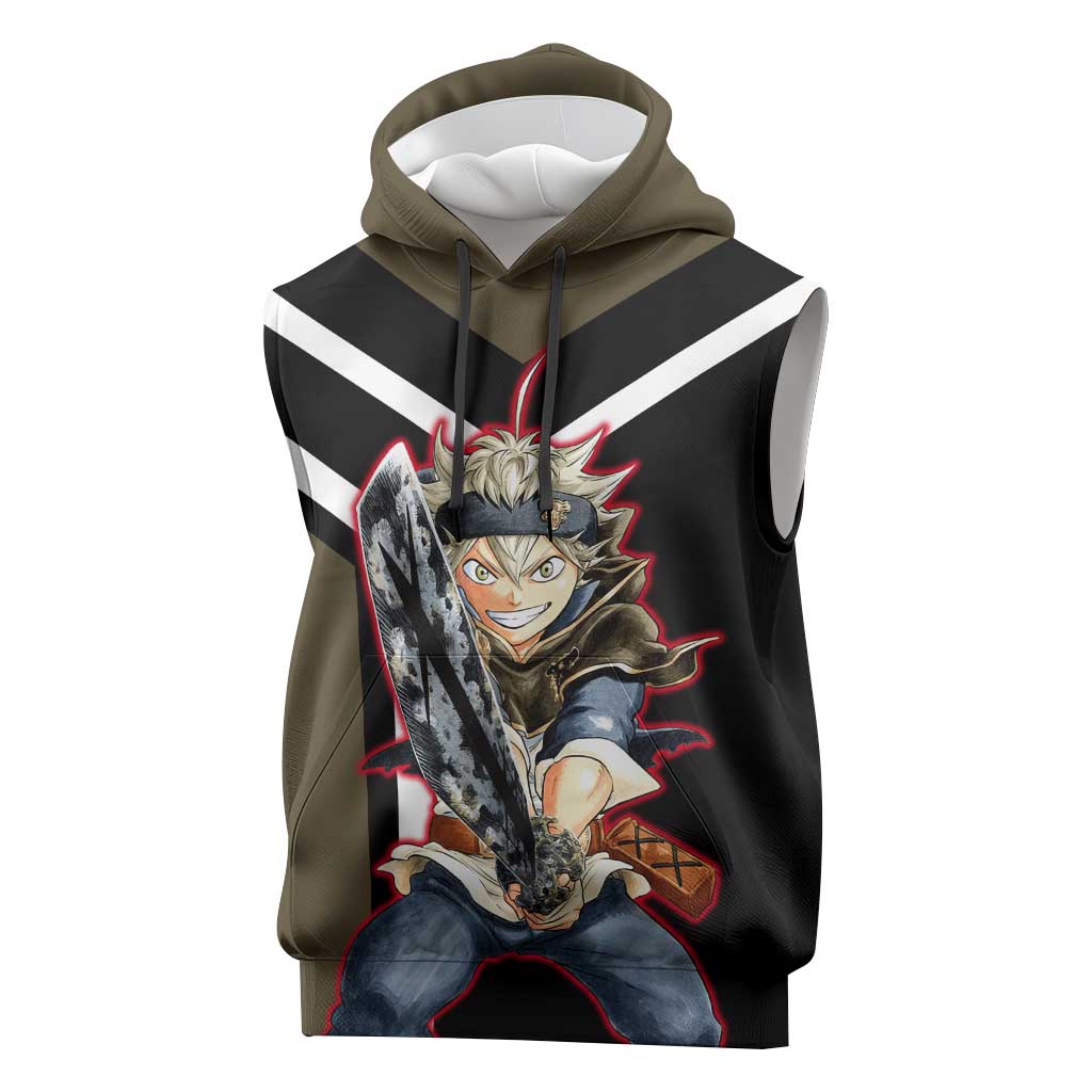 Asta Black Clover Sleeveless Hoodie with Anti-Magic Sword and Fierce Battle Pose Design - The Mazicc