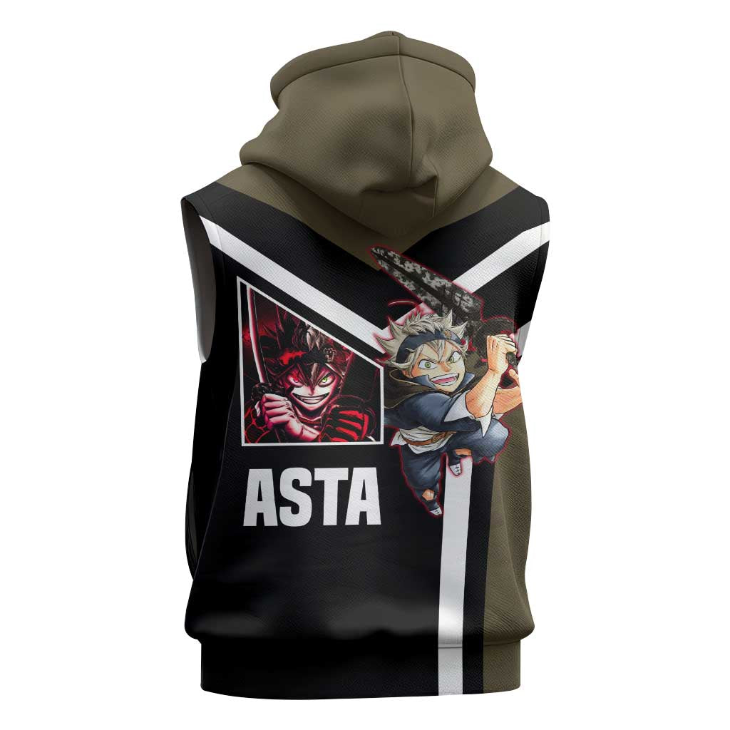 Asta Black Clover Sleeveless Hoodie with Anti-Magic Sword and Fierce Battle Pose Design - The Mazicc