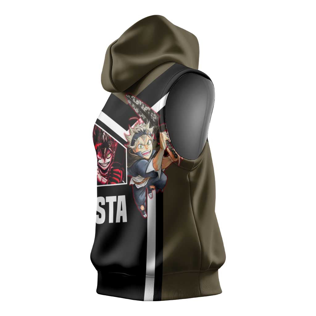 Asta Black Clover Sleeveless Hoodie with Anti-Magic Sword and Fierce Battle Pose Design - The Mazicc