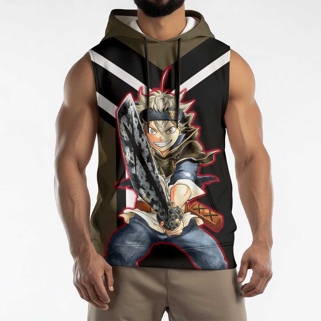 Asta Black Clover Sleeveless Hoodie with Anti-Magic Sword and Fierce Battle Pose Design - The Mazicc