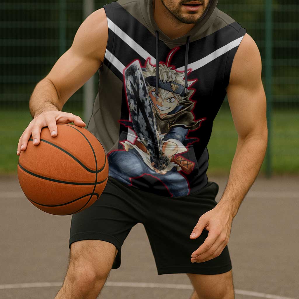 Asta Black Clover Sleeveless Hoodie with Anti-Magic Sword and Fierce Battle Pose Design - The Mazicc