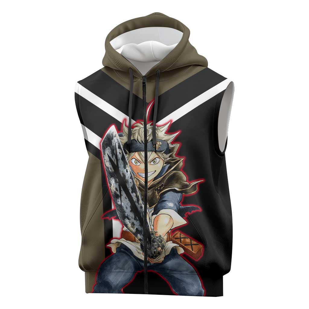 Asta Black Clover Sleeveless Zip Hoodie with Anti-Magic Sword and Fierce Battle Pose Design - The Mazicc