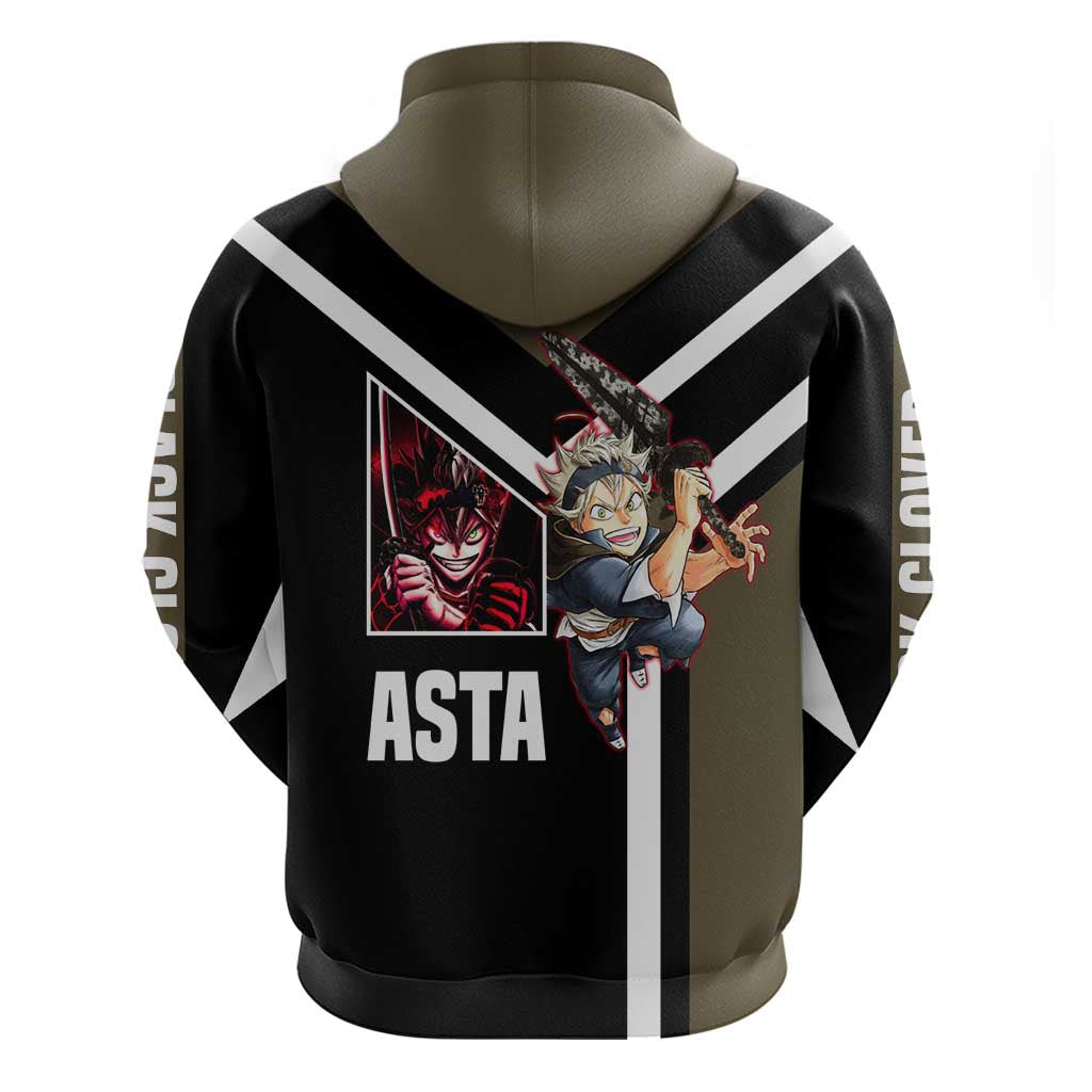 Asta Black Clover Zip Hoodie with Anti-Magic Sword and Fierce Battle Pose Design - The Mazicc