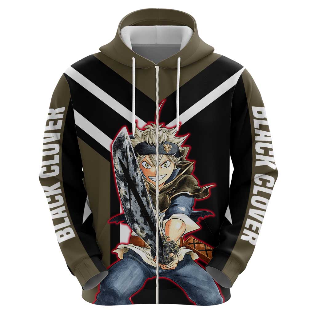 Asta Black Clover Zip Hoodie with Anti-Magic Sword and Fierce Battle Pose Design - The Mazicc