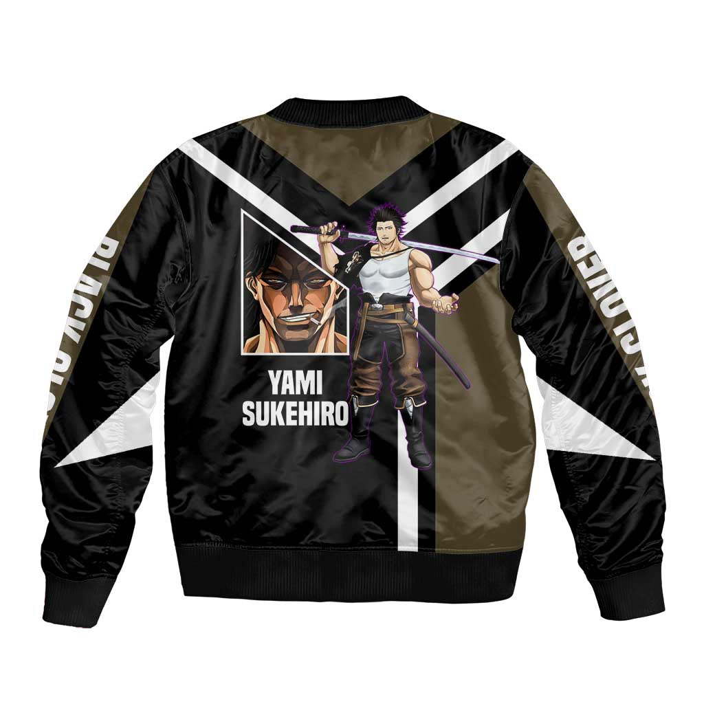 Yami Sukehiro Black Clover Bomber Jacket with Dark Magic Pose and Powerful Battle Design - The Mazicc