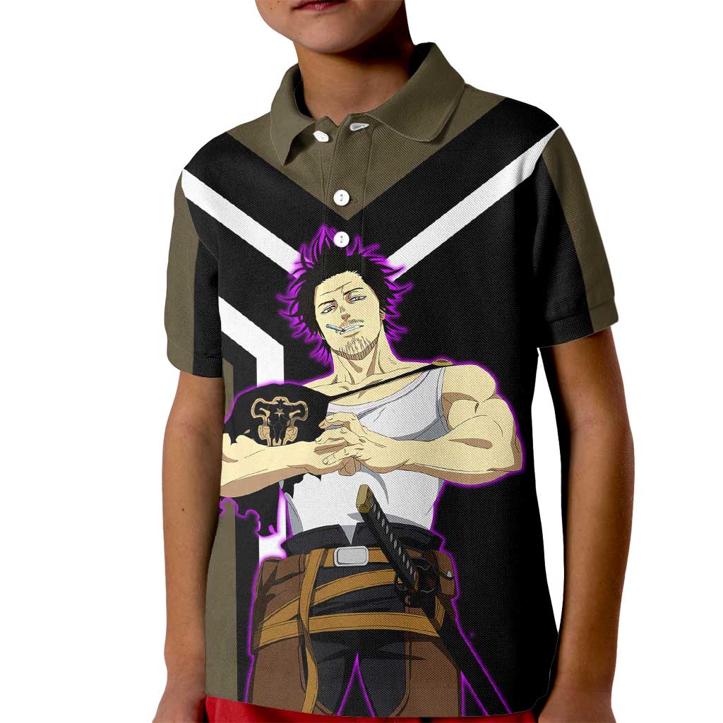 Yami Sukehiro Black Clover Kid Polo Shirt with Dark Magic Pose and Powerful Battle Design - The Mazicc