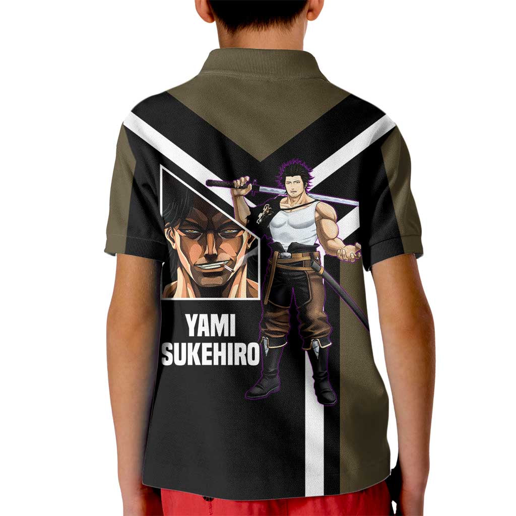 Yami Sukehiro Black Clover Kid Polo Shirt with Dark Magic Pose and Powerful Battle Design - The Mazicc