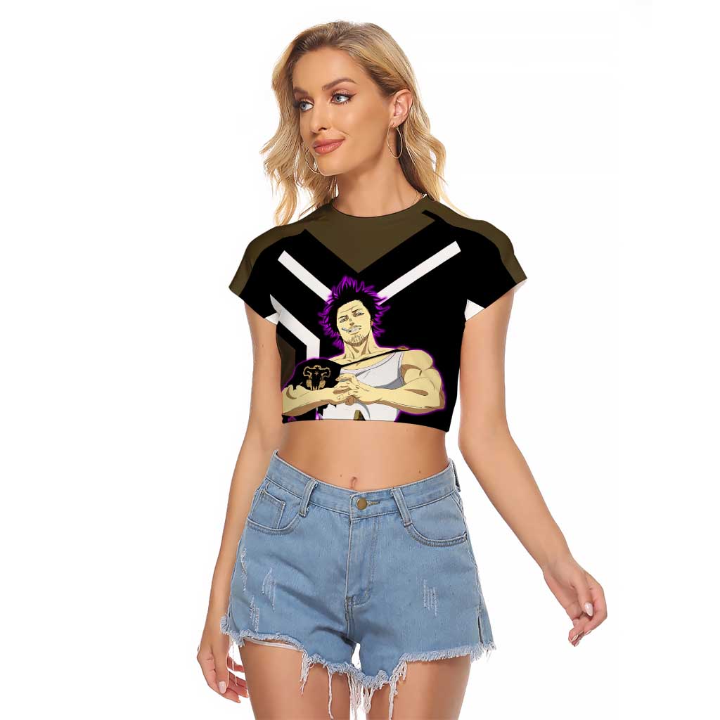 Yami Sukehiro Black Clover Raglan Cropped T Shirt with Dark Magic Pose and Powerful Battle Design - The Mazicc