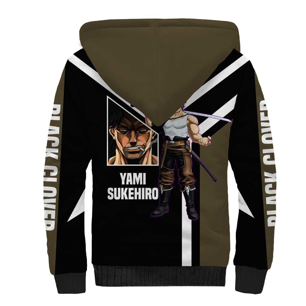 Yami Sukehiro Black Clover Sherpa Hoodie with Dark Magic Pose and Powerful Battle Design - The Mazicc