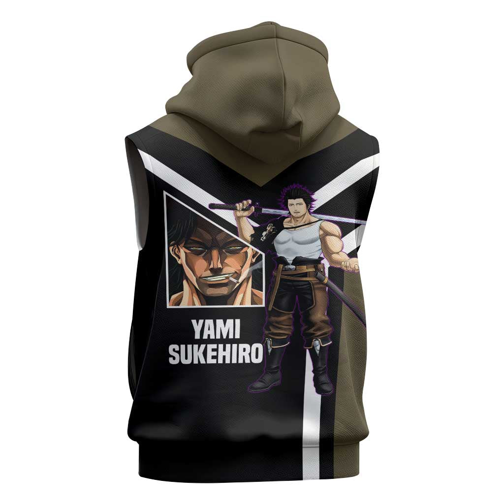 Yami Sukehiro Black Clover Sleeveless Hoodie with Dark Magic Pose and Powerful Battle Design - The Mazicc