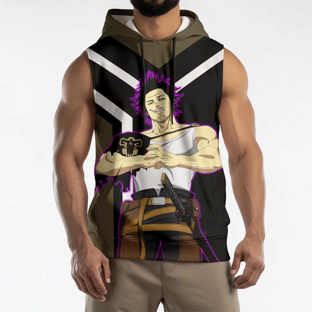 Yami Sukehiro Black Clover Sleeveless Hoodie with Dark Magic Pose and Powerful Battle Design - The Mazicc