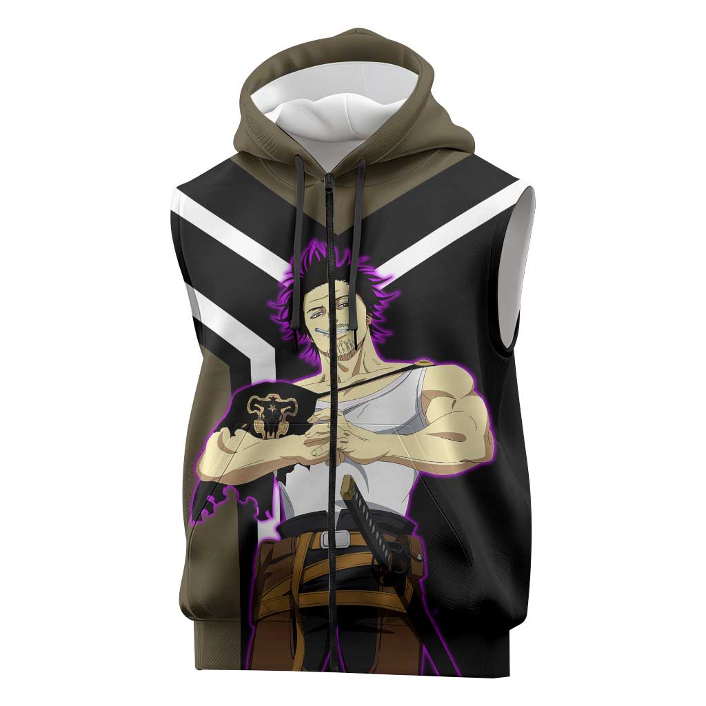 Yami Sukehiro Black Clover Sleeveless Zip Hoodie with Dark Magic Pose and Powerful Battle Design - The Mazicc