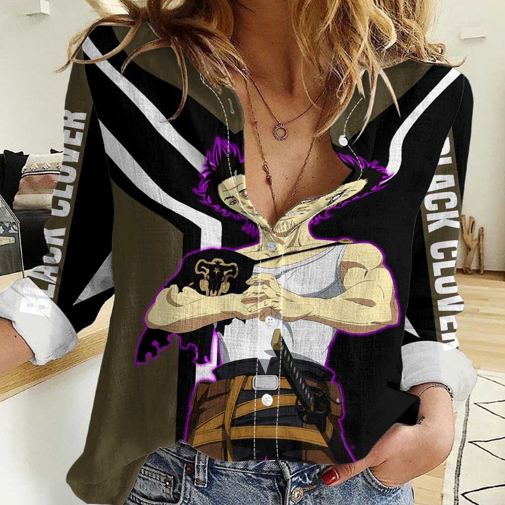 Yami Sukehiro Black Clover Women Casual Shirt with Dark Magic Pose and Powerful Battle Design - The Mazicc