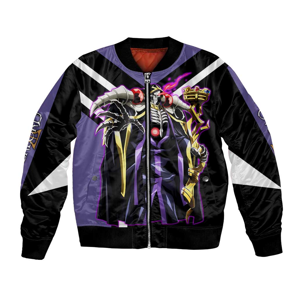 Ainz Ooal Gown Overlord Bomber Jacket with Skeletal Mage Pose and Dark Fantasy Design - The Mazicc