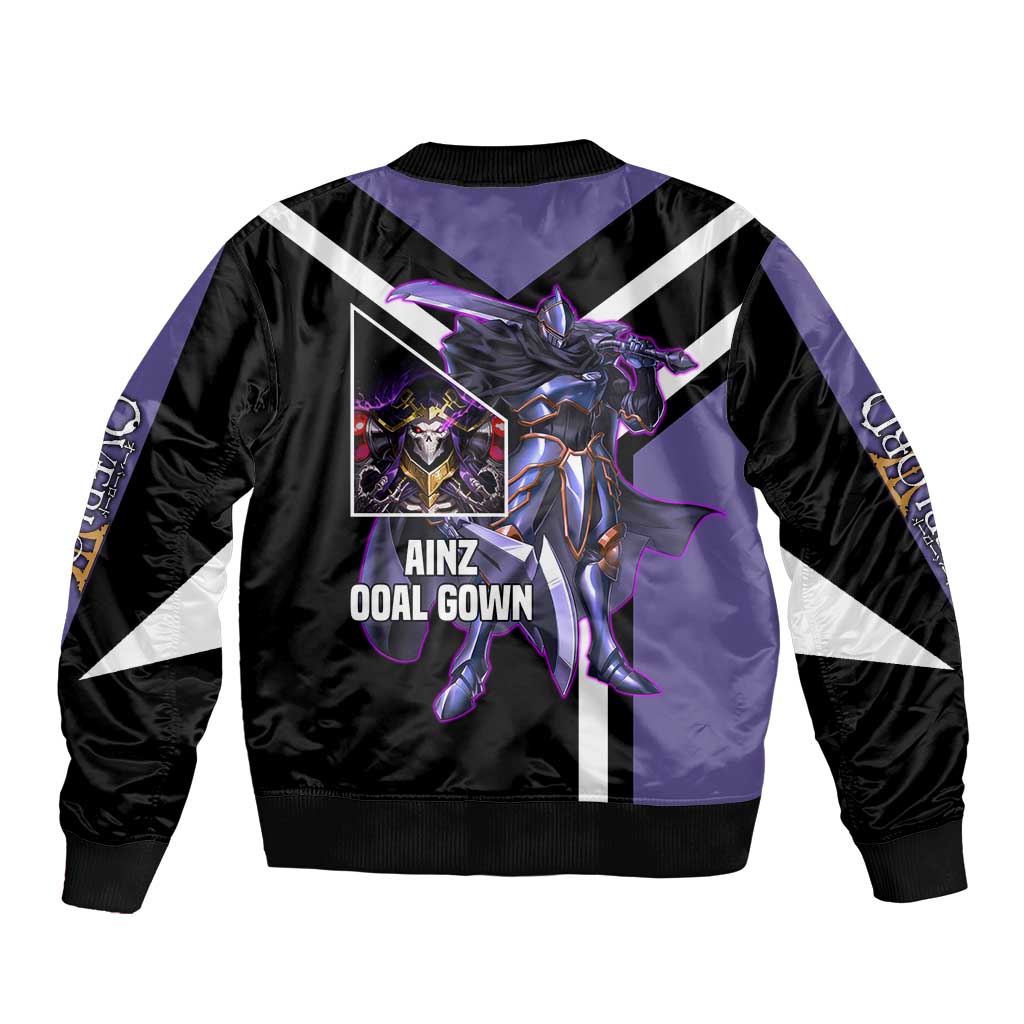 Ainz Ooal Gown Overlord Bomber Jacket with Skeletal Mage Pose and Dark Fantasy Design - The Mazicc