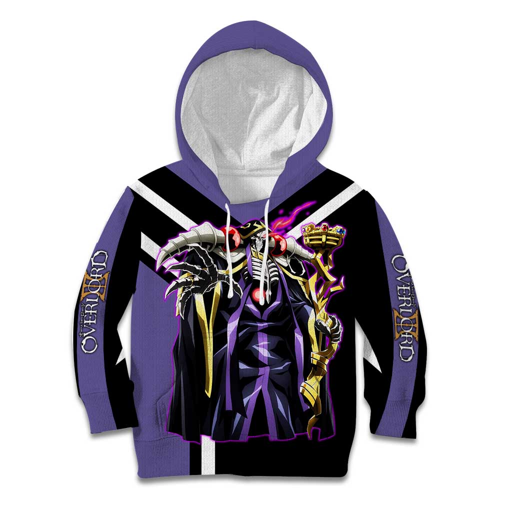 Ainz Ooal Gown Overlord Kid Hoodie with Skeletal Mage Pose and Dark Fantasy Design - The Mazicc