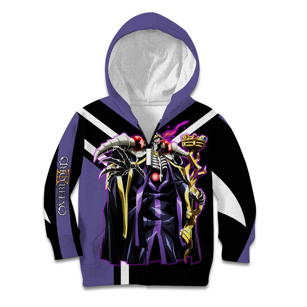 Ainz Ooal Gown Overlord Kid Hoodie with Skeletal Mage Pose and Dark Fantasy Design - The Mazicc