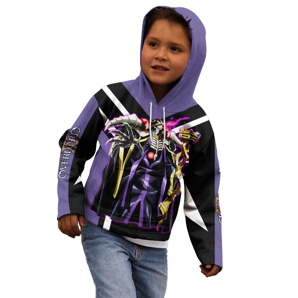 Ainz Ooal Gown Overlord Kid Hoodie with Skeletal Mage Pose and Dark Fantasy Design - The Mazicc