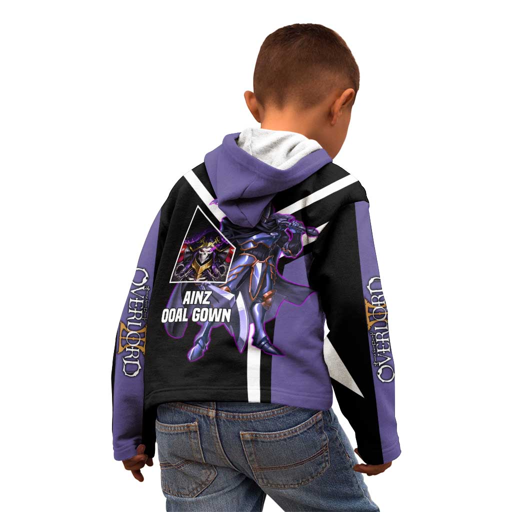 Ainz Ooal Gown Overlord Kid Hoodie with Skeletal Mage Pose and Dark Fantasy Design - The Mazicc